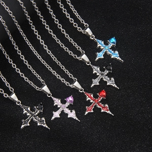 Gothic Stainless Steel Cross Pendant Necklace For Unisex Multicolor Alloy Heart Rhinestone Enamel Emo Punk Jewelry