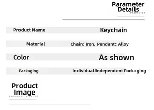 Detailed technical specifications for iron and alloy cross keychain in individual pack
