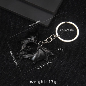 Gothic black bat alloy keychain with detailed wings for Halloween gifts and accessories