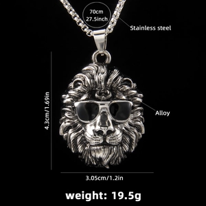 Collana testa di leone punk con occhiali da sole in argento retrò e catena in acciaio
