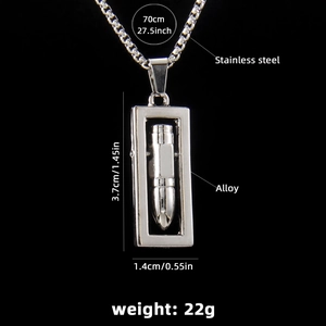 Collier hip hop homme en acier inoxydable avec pendentif balle carrée mobile sur noir
