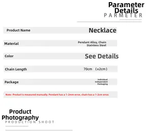 Technical specifications for 70cm stainless steel necklace with pink starfish pendant