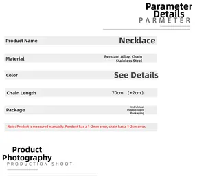 Detaillierte Produktspezifikationen der Gothic-Halskette mit Materialinfos und 70 cm Länge