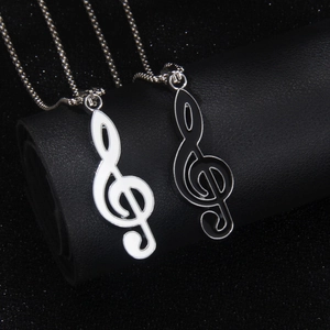 Stainless Steel Musical Note Pendant Necklace Black White Drip Enamel Treble Clef G-Clef Hip Hop Box Chain Necklace For Music Lovers Unisex Jewelry