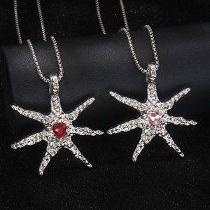 Resort Style Stainless Steel Alloy Starfish Pendant Necklace With Heart Rhinestone Sweet Fashion Jewelry For Men Women
