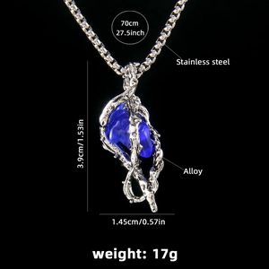 Collier cœur d'épines gothique avec cristal bleu et chaîne en acier inoxydable 70cm