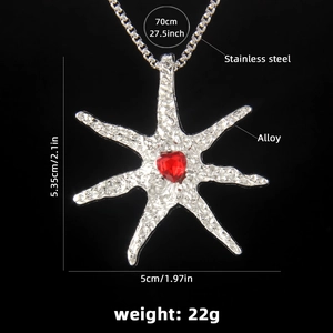 Pink heart center starfish necklace in stainless steel with 70cm long chain