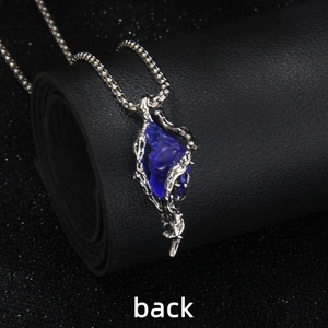 Collier cœur d'épines gothique avec pierre bleue et chaîne à billes argentée, vue arrière