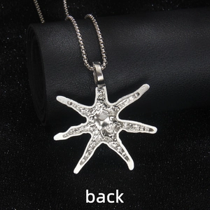 Silver stainless steel heart starfish pendant necklace showing the textured back of the charm