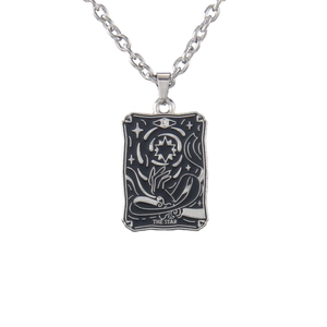 Collier rétro en acier inoxydable avec pendentif carte de tarot carré motif L'Étoile