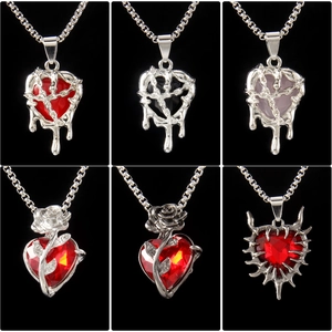Gotische Herz Anhänger Halskette Mit Edelstahlkette Dunkelrotes Herz Rose Design Für Punk Stil Herren Damen Schmuck
