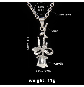 Spécifications du collier fleur de rose 3D avec chaîne en acier et pétales en acrylique