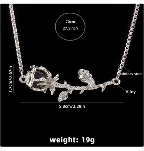 Detalle de collar de rosa 3D con dimensiones y especificaciones de cadena acero