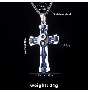Spécifications détaillées de taille pour le collier double croix en acier avec yin yang