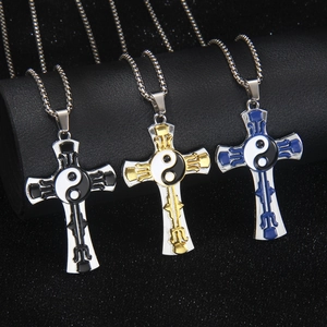 Collier Croix en Acier Inoxydable Rétro Avec Pendentif Yin Yang Tai Chi Bijoux Hip Hop Gothique pour Hommes Garçons Femmes Cadeau