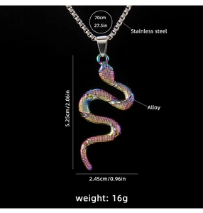 Detailed size chart for colorful stainless steel cobra snake pendant necklace with measurements
