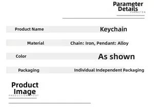 Detailed specification sheet for iron and alloy rose keychain with product materials