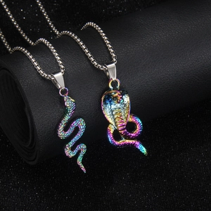 Rainbow cobra snake pendant necklace in colorful plated stainless steel hip hop style