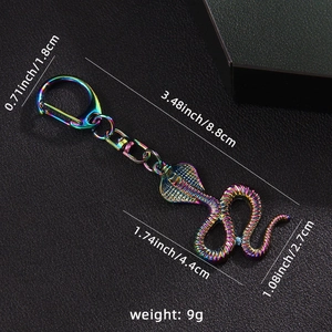 Colorful cobra snake keychain pendant with iridescent metallic finish and textured details