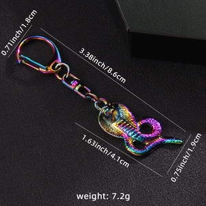 Exaggerated colorful metal cobra snake keychain pendant with dimensions and lobster clasp