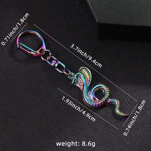 Rainbow plated cobra keychain with cobra pendant and spring clip, length 9.4 cm