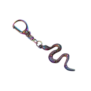Colorful snake keychain with metallic rainbow plating and detailed scale texture