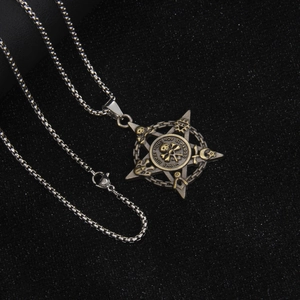 Collier avec pendentif crâne de pirate et pentagramme rétro en acier inoxydable vieilli