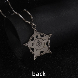 Collier pendentif hexagramme avec crâne pirate en acier antique style punk pour homme