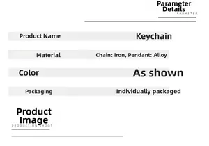 Detailed technical chart showing alloy guitar keychain materials and individual packaging