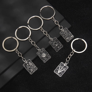 Set de porte-clés cartes de tarot en métal argent et noir avec motifs de l'Étoile et Mort