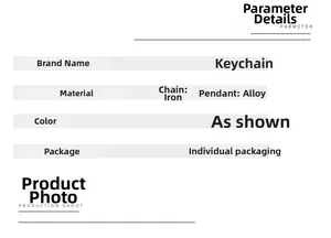 Detailed parameter chart for owl keychain showing iron chain and alloy pendant specs