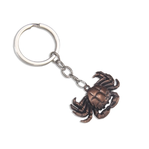 Vintage bronze crab keychain accessory with realistic 3D textures and sturdy metal ring