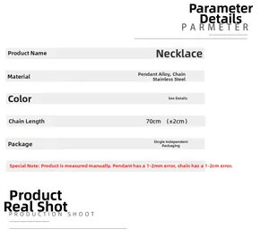 Detailed size and material specification chart for the stainless steel cross necklace