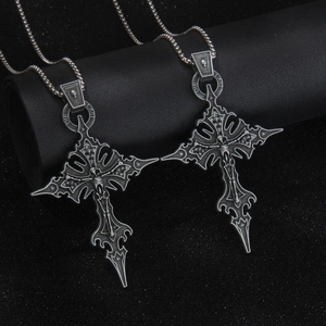 Gothic Punk Skull Skeleton Cross Stainless Steel Pendant Necklace For Men Vintage Dark Style Zinc Alloy Jewelry Gift