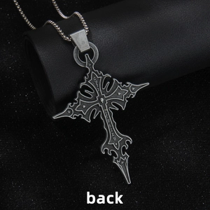 Gothic punk stainless steel cross pendant necklace with dark skull motifs for men