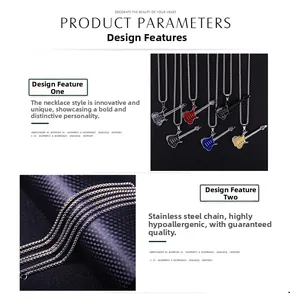 Détail macro de pendentifs guitare en acier inoxydable hypoallergénique en divers coloris