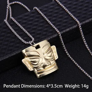 Ciondolo maschera di bronzo Sanxingdui dorato con catena argento su scatola nera