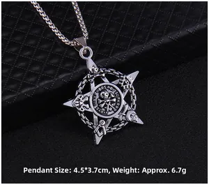 Retro pentagram pendant with pirate skull and masonic symbols, 4.5 by 3.7 cm size details