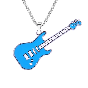 Collier tendance avec pendentif guitare électrique bleue et chaîne argentée pour musiciens