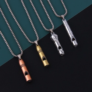 Vintage Acier Inoxydable Alliage Sifflet Pendentif Collier Rétro Hip Hop Punk Fonctionnel Sifflet Portable Bijoux Cadeau Pour Unisexe