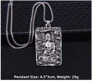 Detailed macro view of retro silver Buddha pendant with size 4.5x3cm and 29g weight