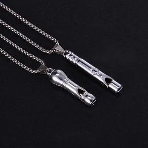 Collier pendentif sifflet rétro en acier inoxydable avec sifflement fonctionnel