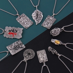 Retro Chinese Style Stainless Steel Alloy Pendant Necklace Religious Buddha Pixiu Guanyin Bagua Leaf Mascot Lucky Jewelry For Unisex