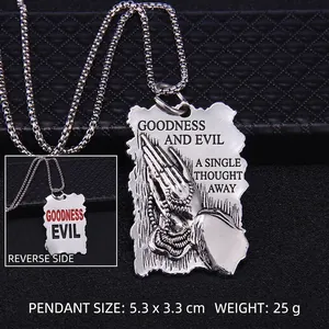 Retro Buddhist pendant necklace with praying hands and double-sided good and evil relief