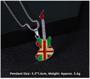 Macro shot of guitar pendant necklace with Union Jack pattern, size 5.5x1.6cm, 5.6g