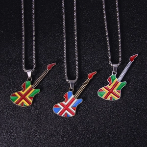 Rock style electric guitar enamel pendant necklaces with Union Jack flag patterns