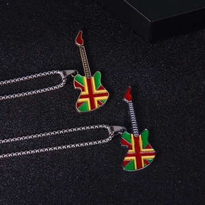 Guitar pendant necklaces with colorful enamel stripes and stylish metal bead chains