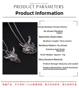 Detailed view of punk demon skull pendant with product specifications and dimensions