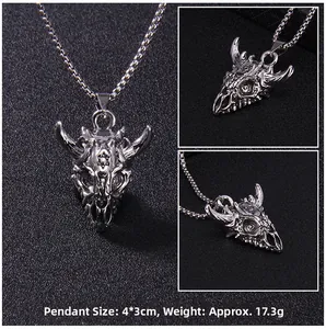 Detailed view of punk devil skull pendant with hexagram carving on matte background