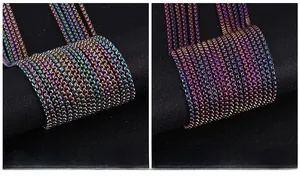 Macro view of rainbow electroplated stainless steel box chain for electronic vaporizers